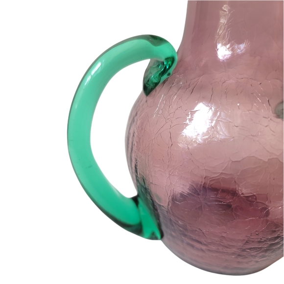 Vtg Rainbow Pilgrim Hand blown Crackle glass pitcher 4 leaf clover - Picture 6 of 6